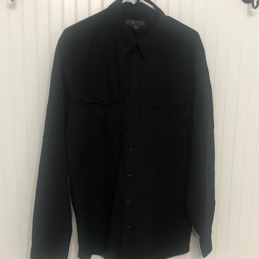 5.11 TACTICAL Ripstop Black L reg SHIRT Button Front LikeNew